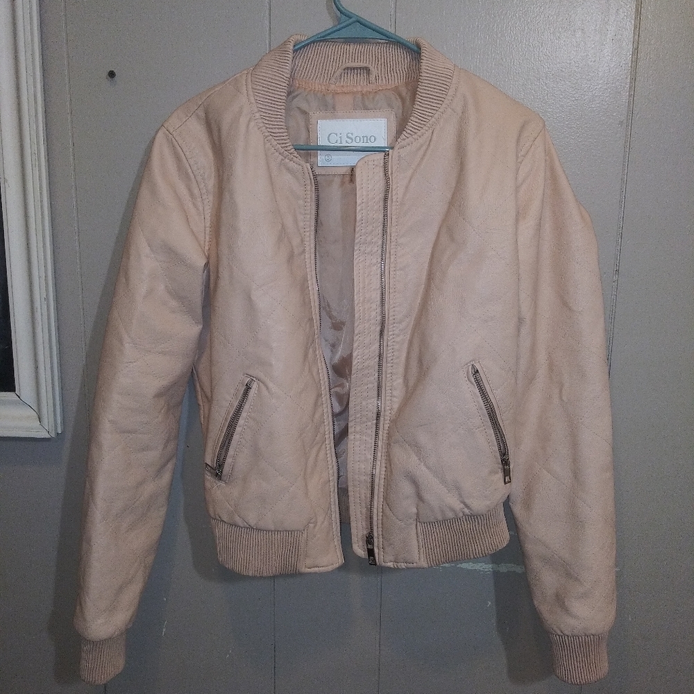 Ci Sono Pink/Peach faux leather Bomber Jacket sz S